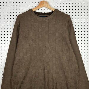 Geoffrey Beene Chocolate Brown Checkered Knit Sweater XL Grandpa 90s Soft Chunky